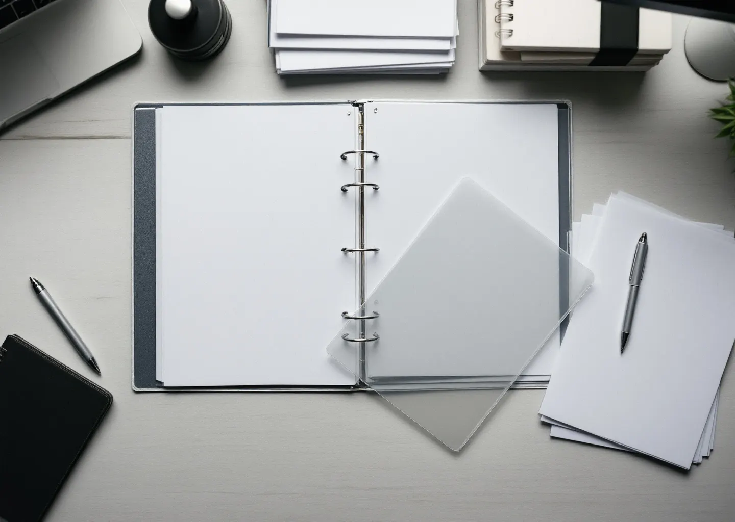 Documents administratifs classés en piles sur une table de travail